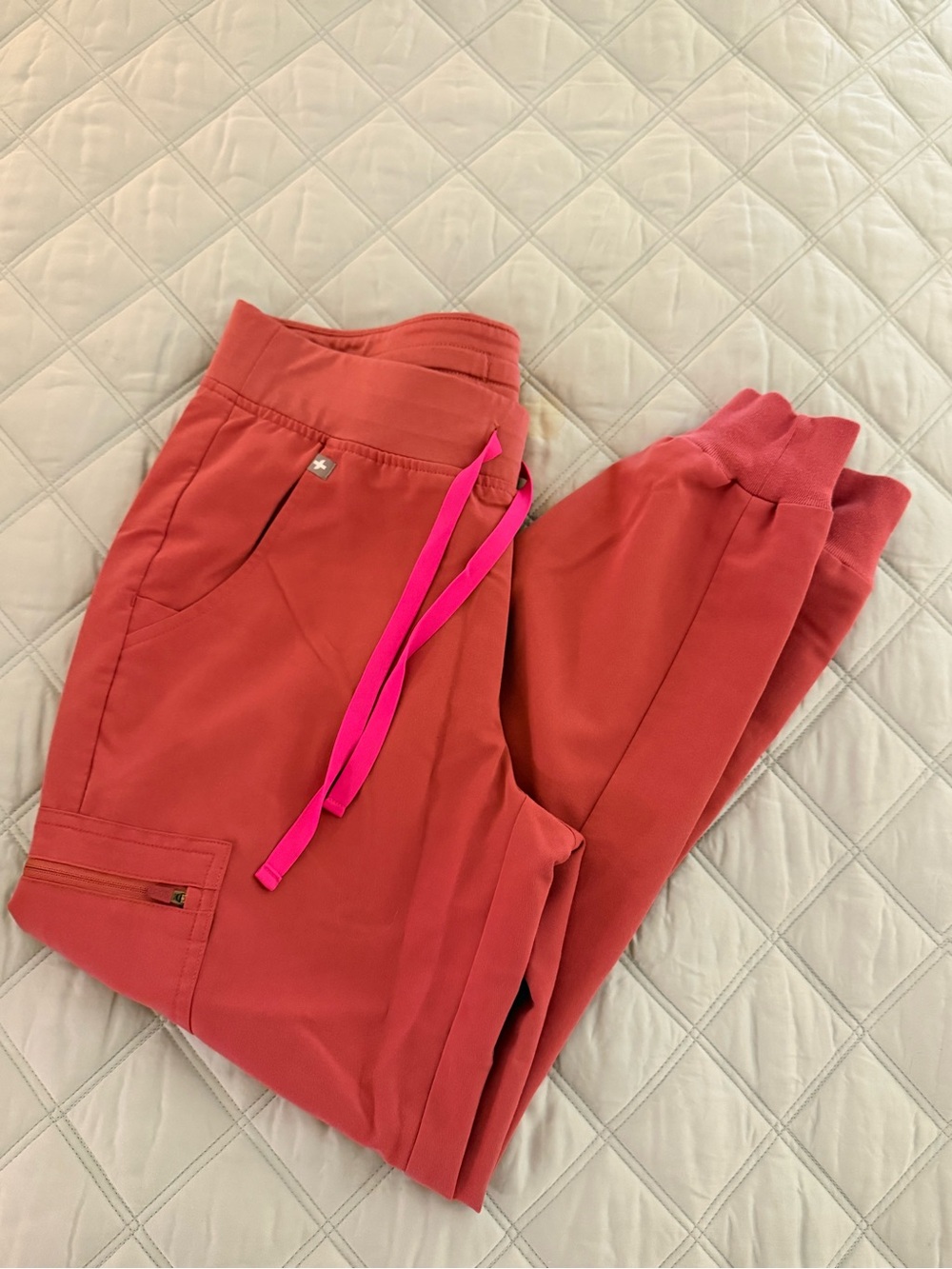 FIGS Mauve Pink Jogger Pants with Hot Pink Drawstring size PSmall